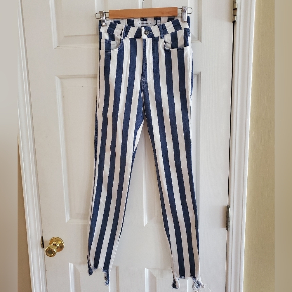 Subdued Skinny High Waist Striped Women's Jeans In Cosmo Blue White Size 26